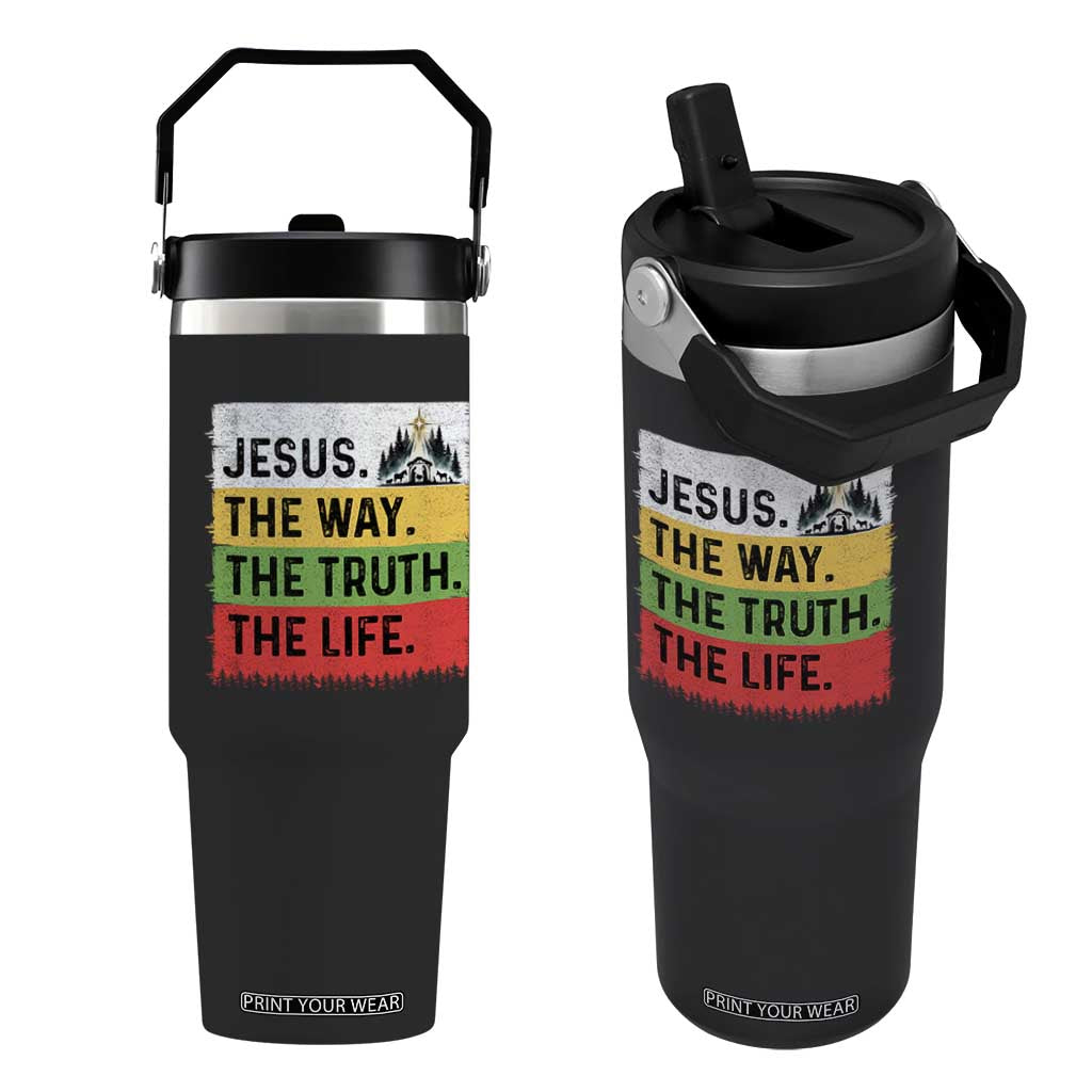 Jesus Christian Flip Straw Tumbler The Way The Truth The Life Nativity Scene TS14 One Size: 30 oz Black Print Your Wear