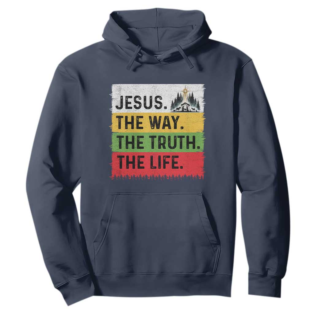 Jesus Christian Hoodie The Way The Truth The Life Nativity Scene TS14 Navy Print Your Wear
