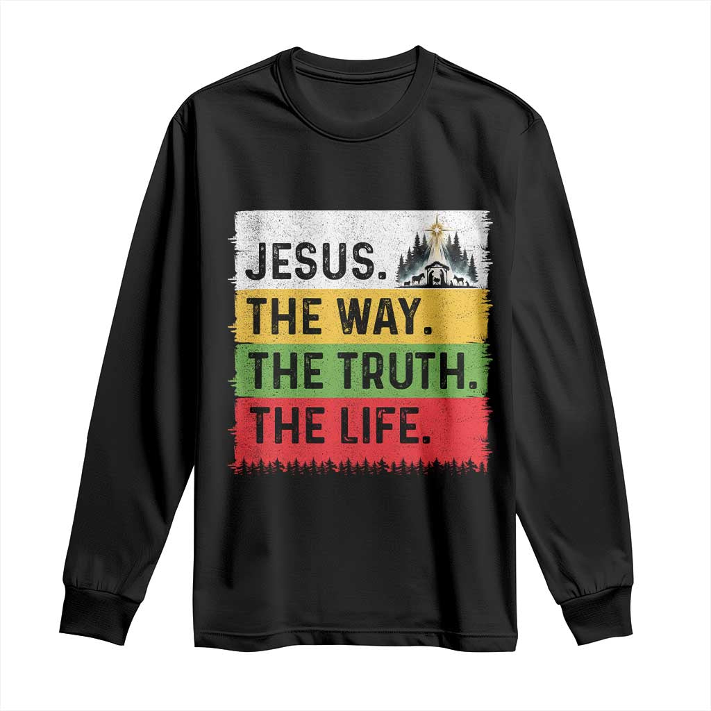 Jesus Christian Long Sleeve Shirt The Way The Truth The Life Nativity Scene TS14 Black Print Your Wear