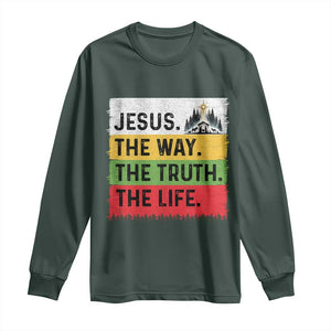 Jesus Christian Long Sleeve Shirt The Way The Truth The Life Nativity Scene TS14 Dark Forest Green Print Your Wear