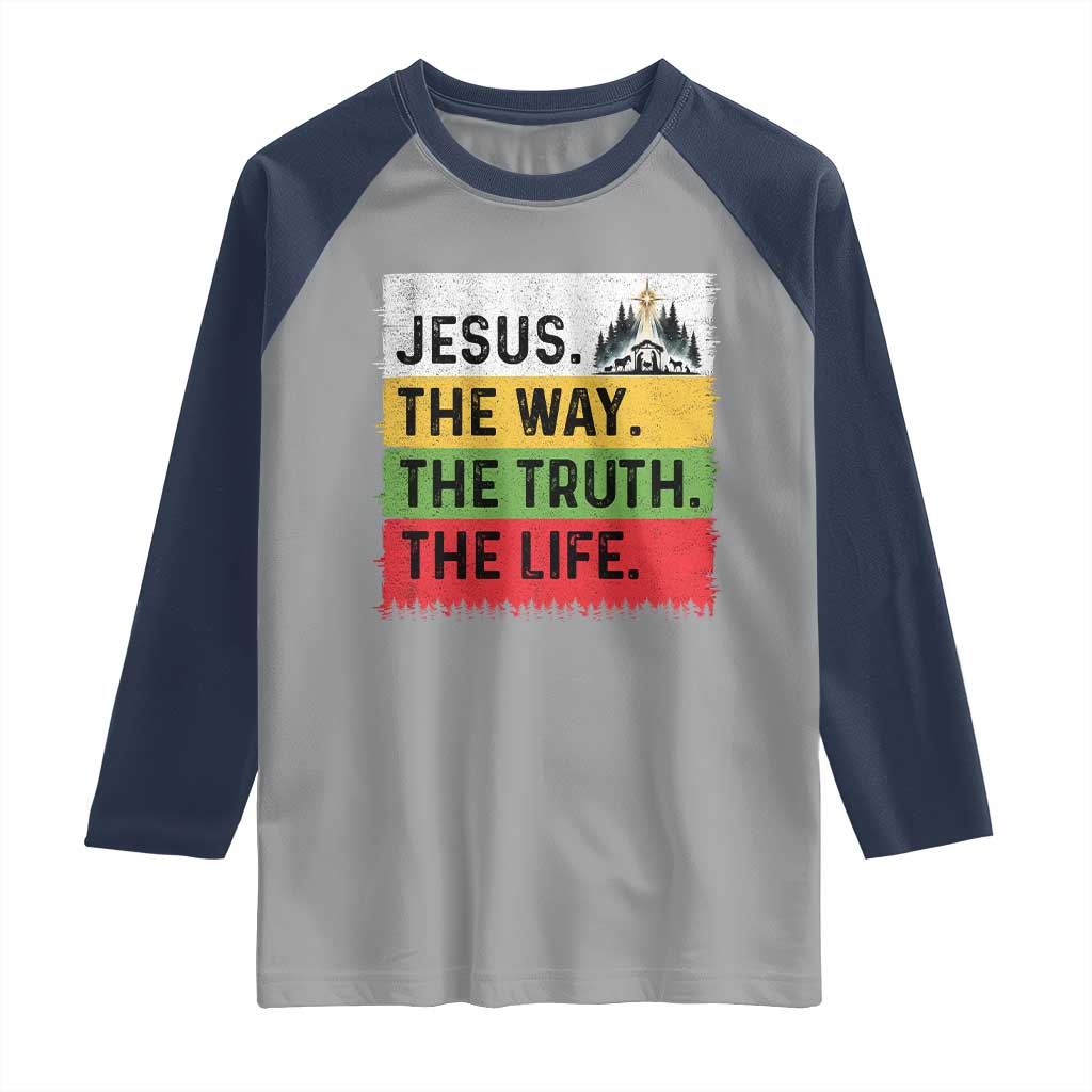 Jesus Christian Raglan Shirt The Way The Truth The Life Nativity Scene TS14 Sport Gray Navy Print Your Wear