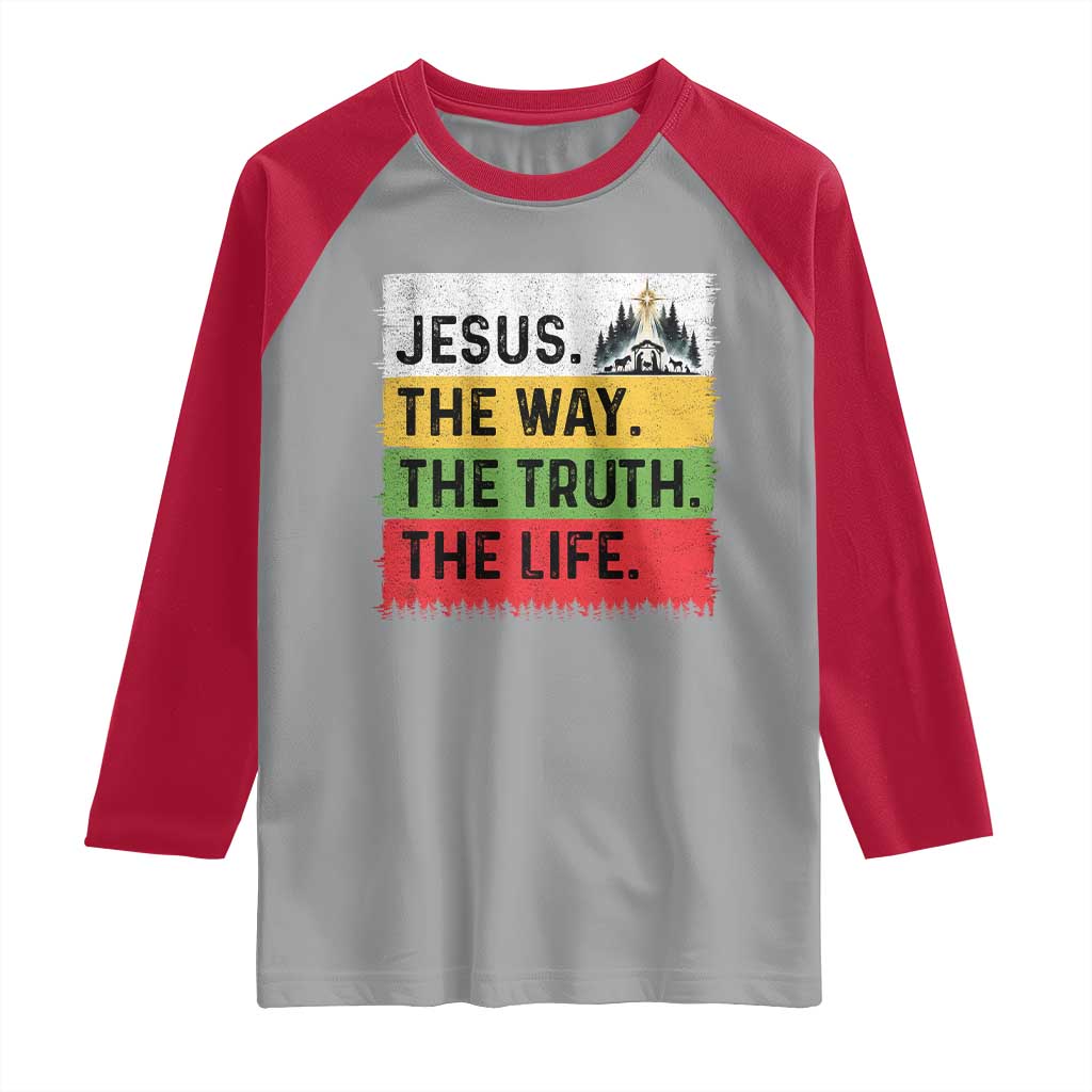 Jesus Christian Raglan Shirt The Way The Truth The Life Nativity Scene TS14 Sport Gray Red Print Your Wear