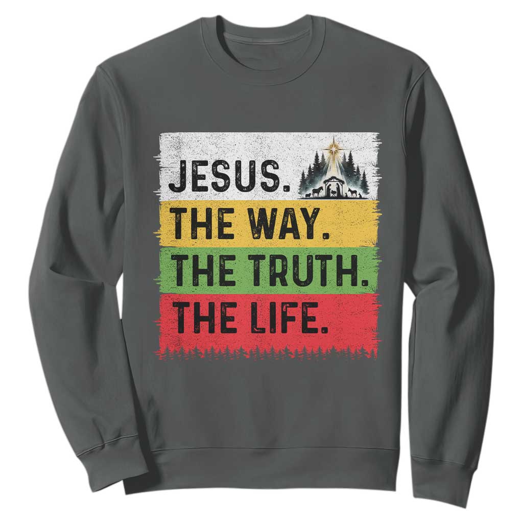 Jesus Christian Sweatshirt The Way The Truth The Life Nativity Scene TS14 Dark Heather Print Your Wear