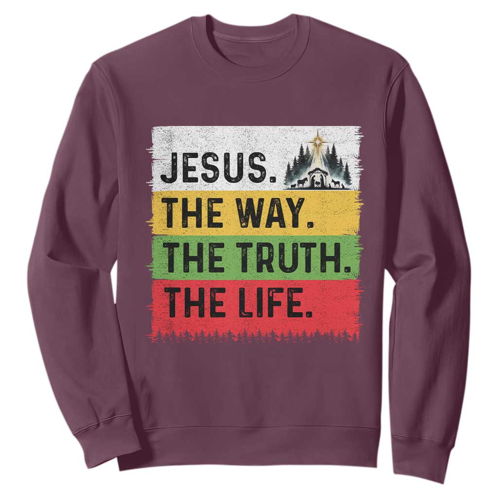 Jesus Christian Sweatshirt The Way The Truth The Life Nativity Scene TS14 Maroon Print Your Wear