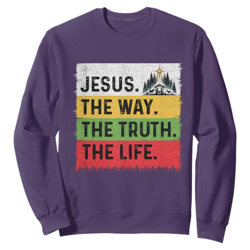Jesus Christian Sweatshirt The Way The Truth The Life Nativity Scene TS14 Purple Print Your Wear