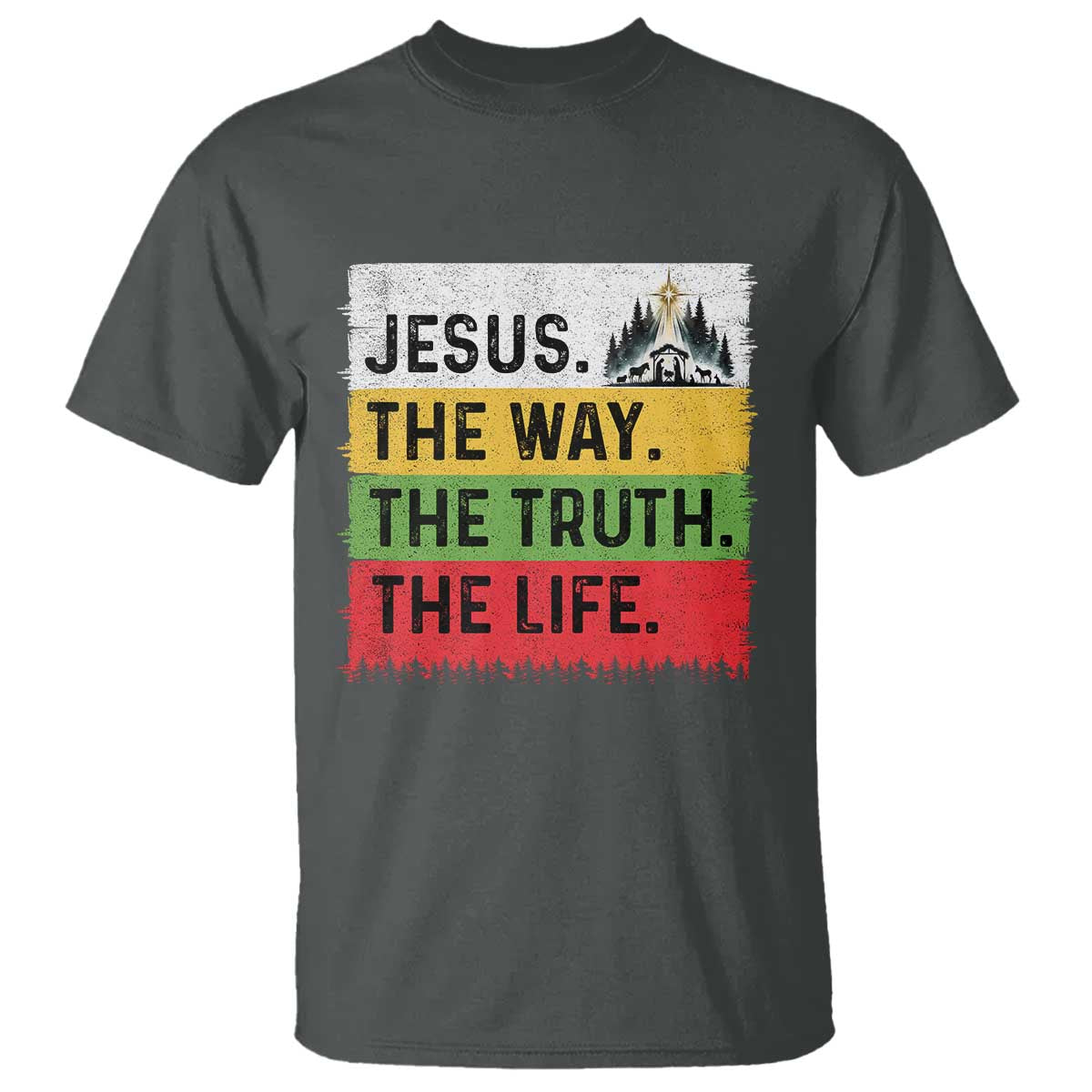 Jesus Christian T Shirt The Way The Truth The Life Nativity Scene TS14 Dark Heather Print Your Wear