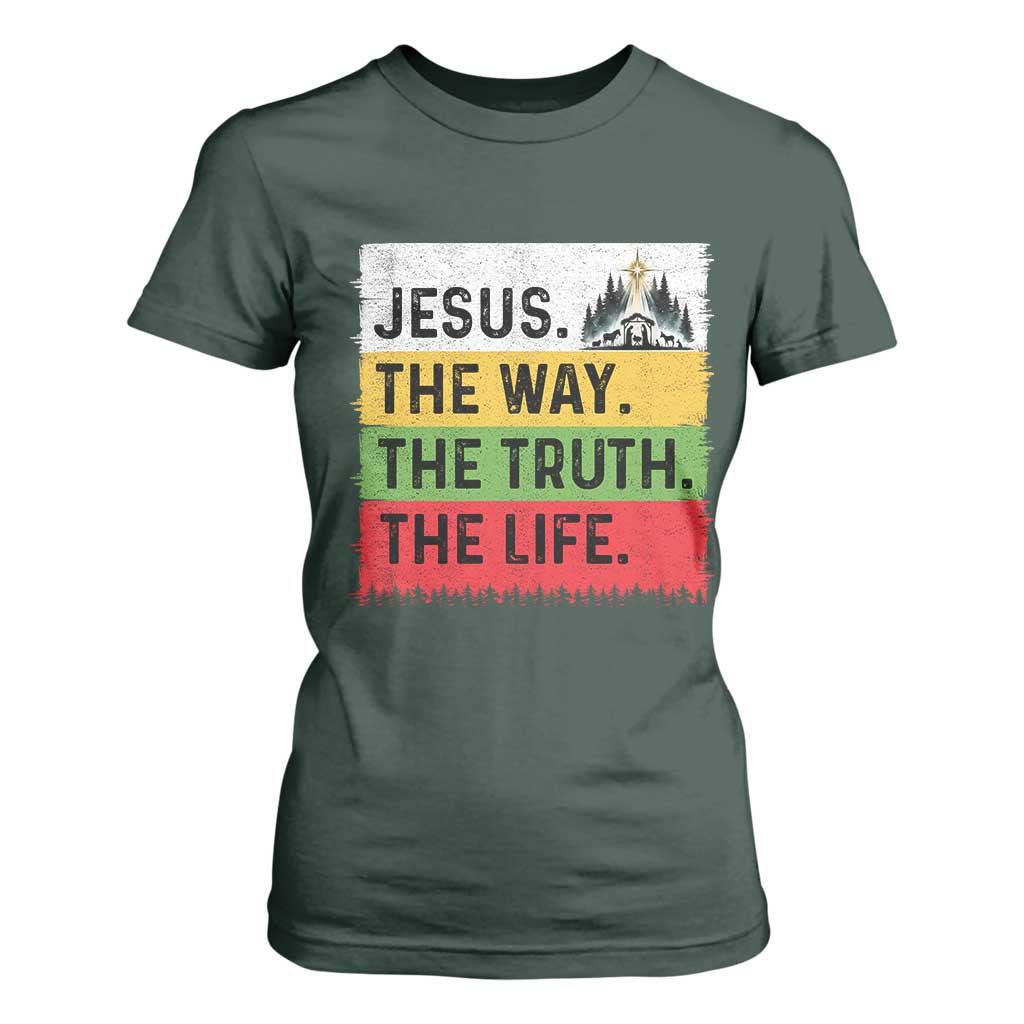 Jesus Christian T Shirt For Women The Way The Truth The Life Nativity Scene TS14 Dark Forest Green Print Your Wear