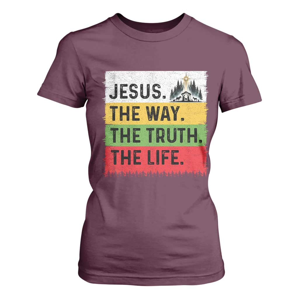 Jesus Christian T Shirt For Women The Way The Truth The Life Nativity Scene TS14 Maroon Print Your Wear