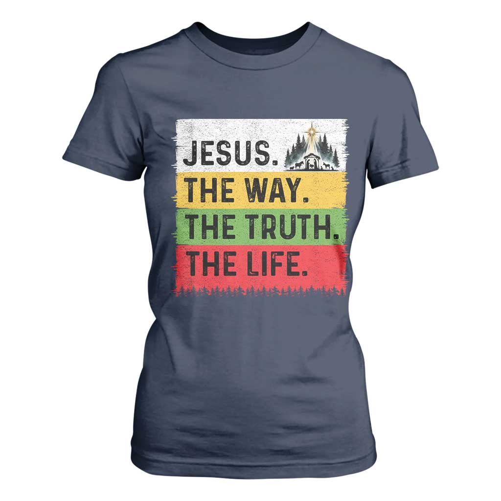 Jesus Christian T Shirt For Women The Way The Truth The Life Nativity Scene TS14 Navy Print Your Wear