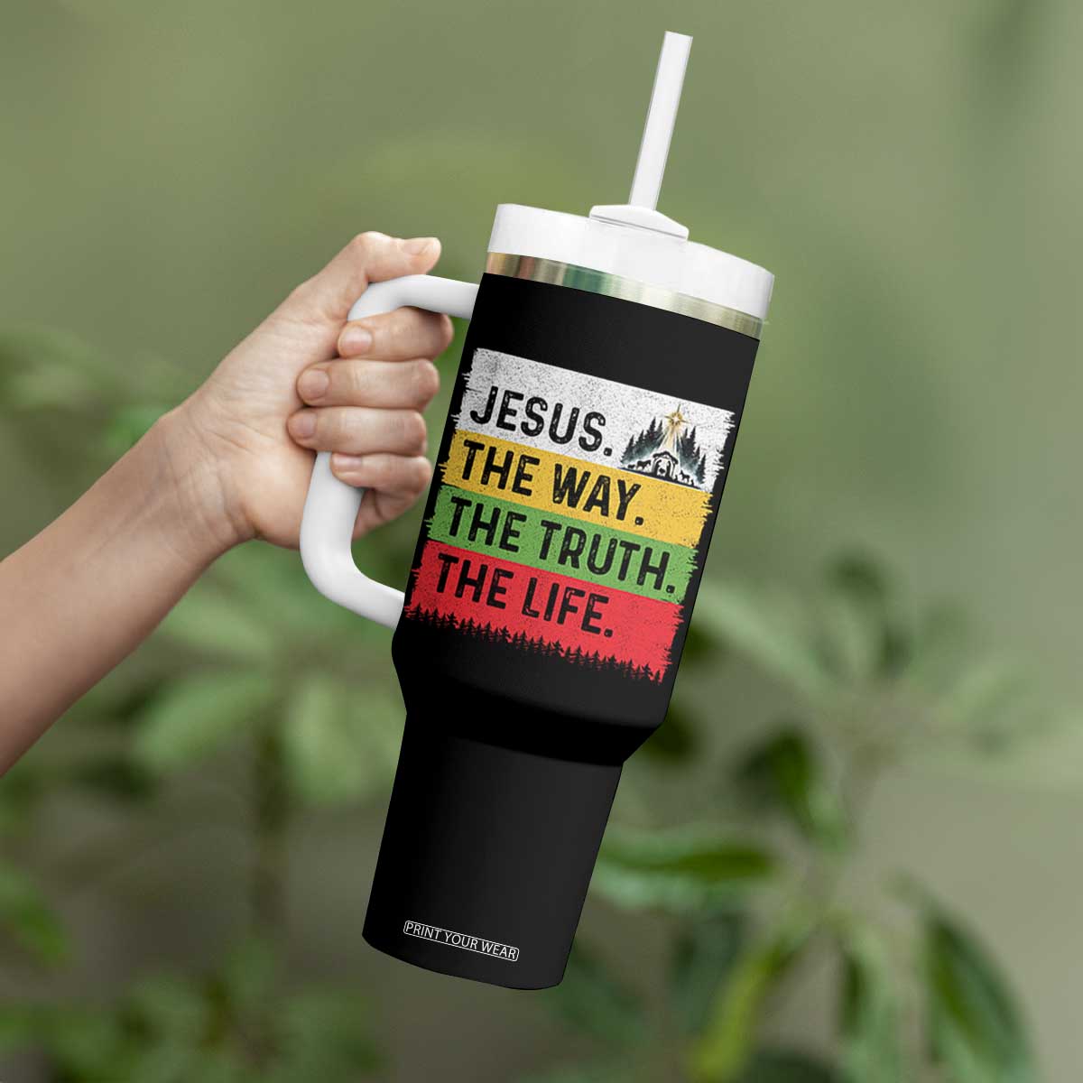 Jesus Christian Tumbler With Handle The Way The Truth The Life Nativity Scene TS14 Print Your Wear