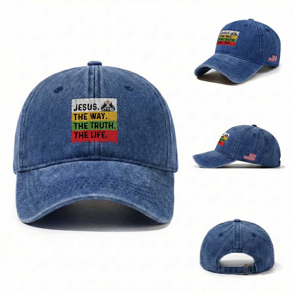 Jesus Christian Washed Cotton Baseball Cap The Way The Truth The Life Nativity Scene TS14 Washed Cap Universal Fit Royal Blue Print Your Wear