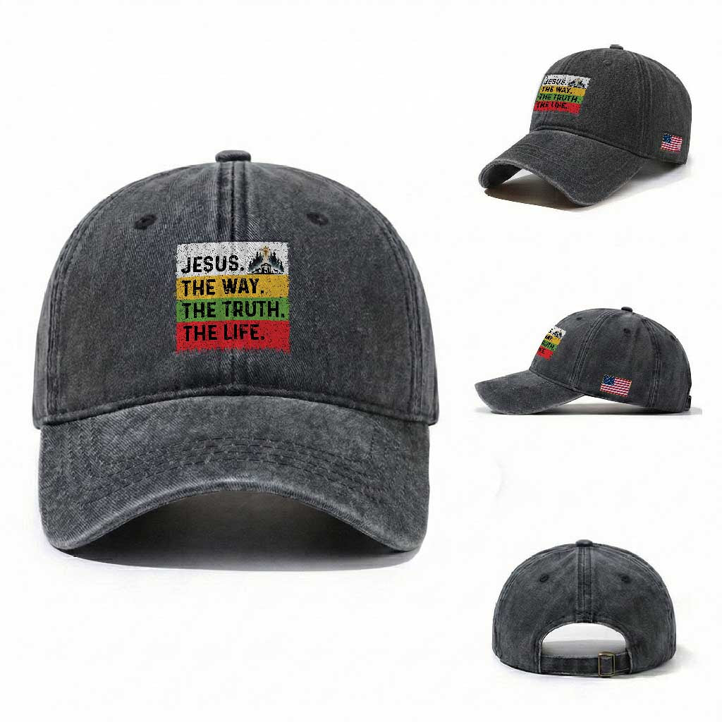 Jesus Christian Washed Cotton Baseball Cap The Way The Truth The Life Nativity Scene TS14 Washed Cap Universal Fit Dark Gray Print Your Wear
