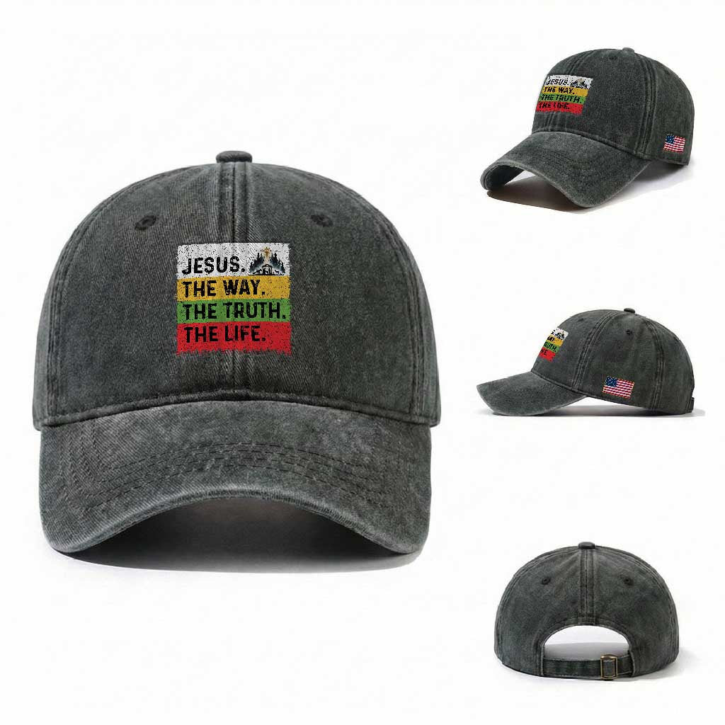 Jesus Christian Washed Cotton Baseball Cap The Way The Truth The Life Nativity Scene TS14 Washed Cap Universal Fit Dark Green Print Your Wear