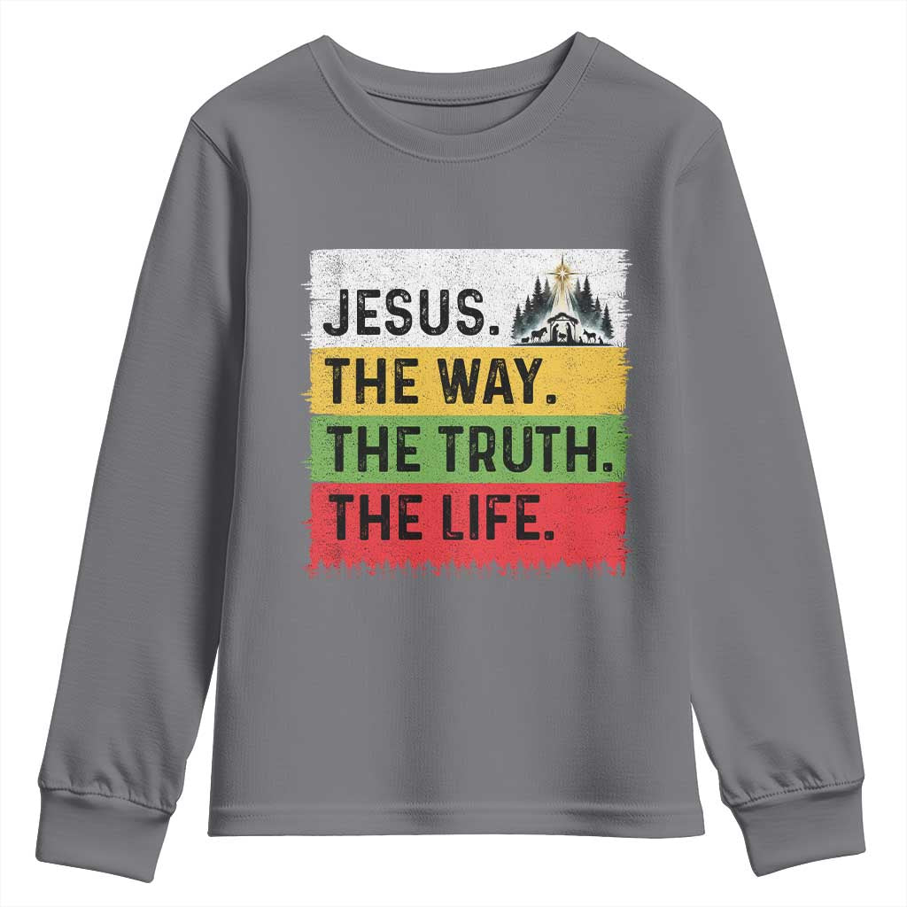 Jesus Christian Youth Sweatshirt The Way The Truth The Life Nativity Scene TS14 Charcoal Print Your Wear