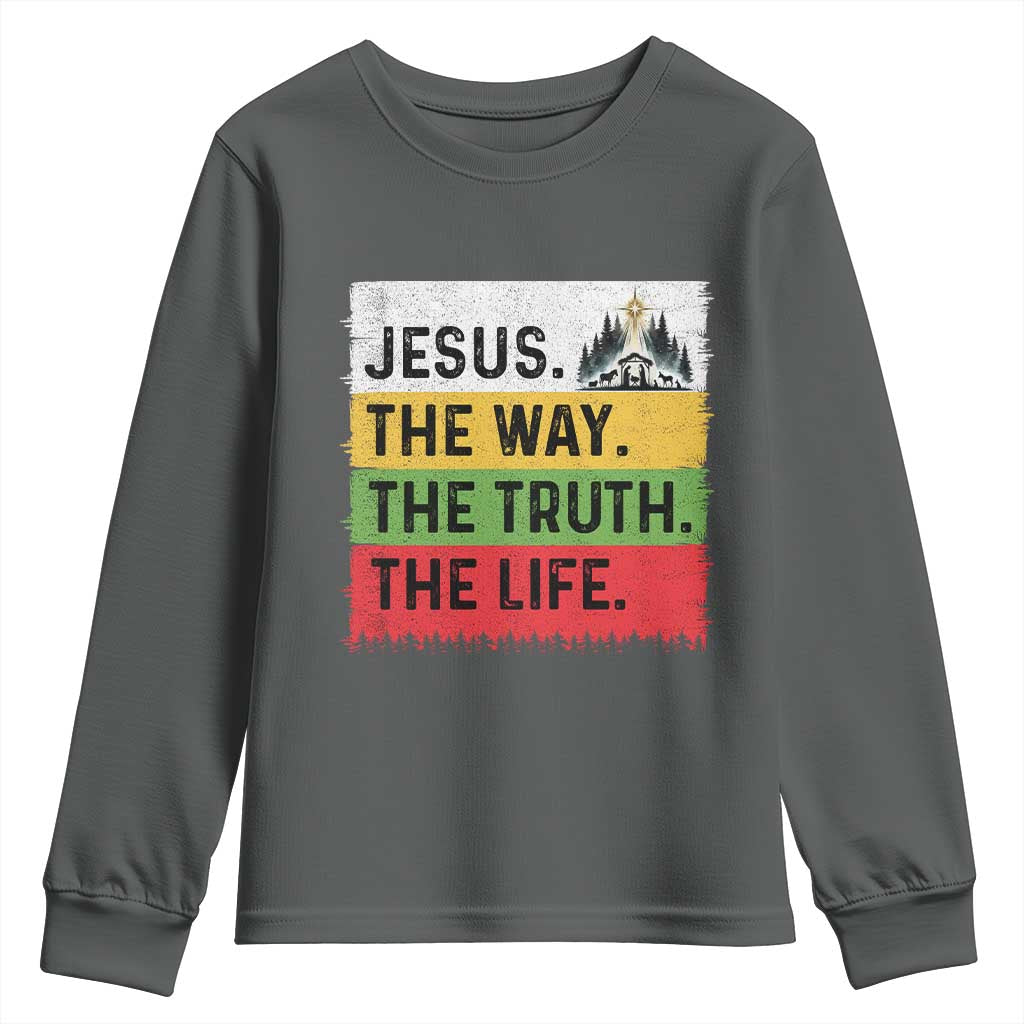Jesus Christian Youth Sweatshirt The Way The Truth The Life Nativity Scene TS14 Dark Heather Print Your Wear