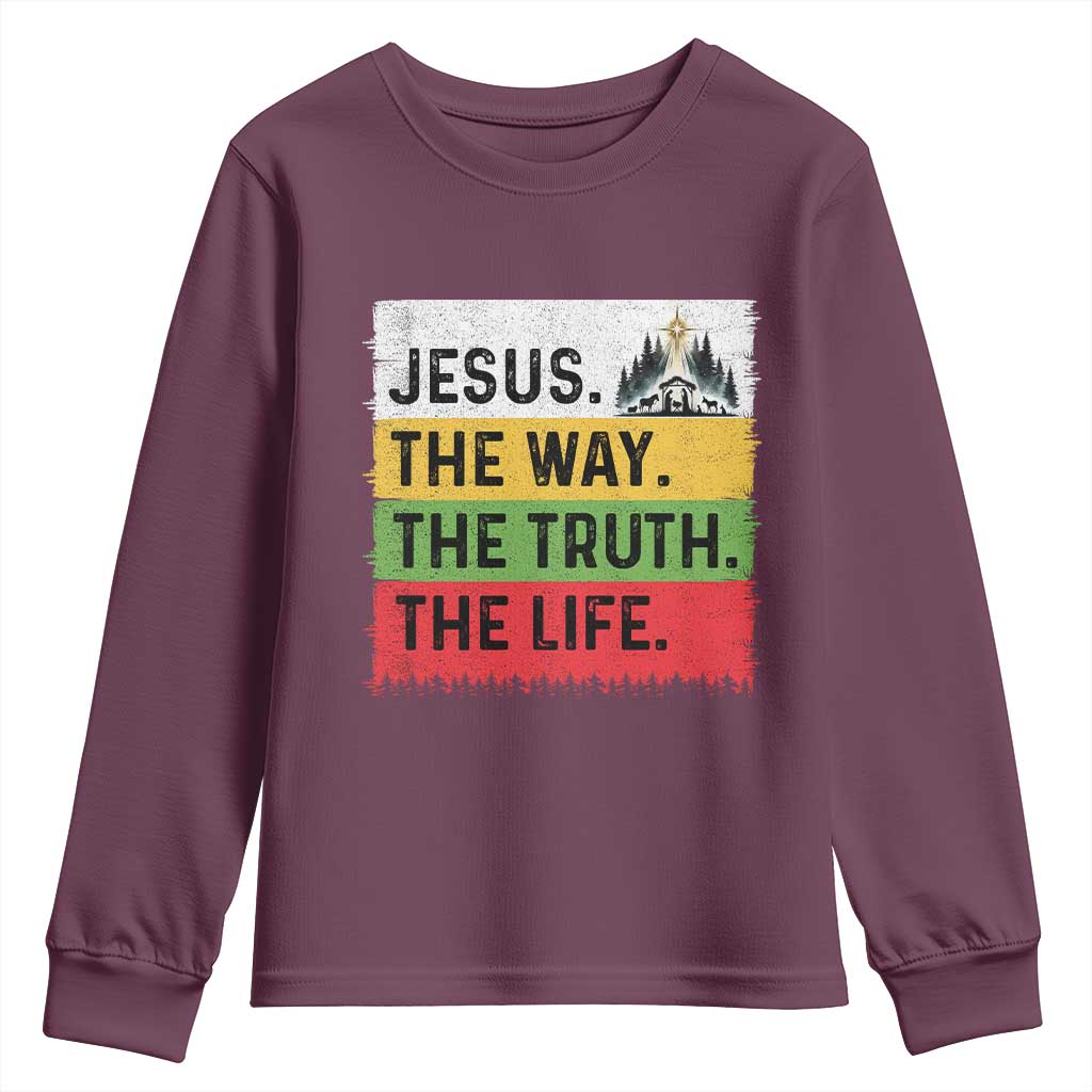 Jesus Christian Youth Sweatshirt The Way The Truth The Life Nativity Scene TS14 Maroon Print Your Wear