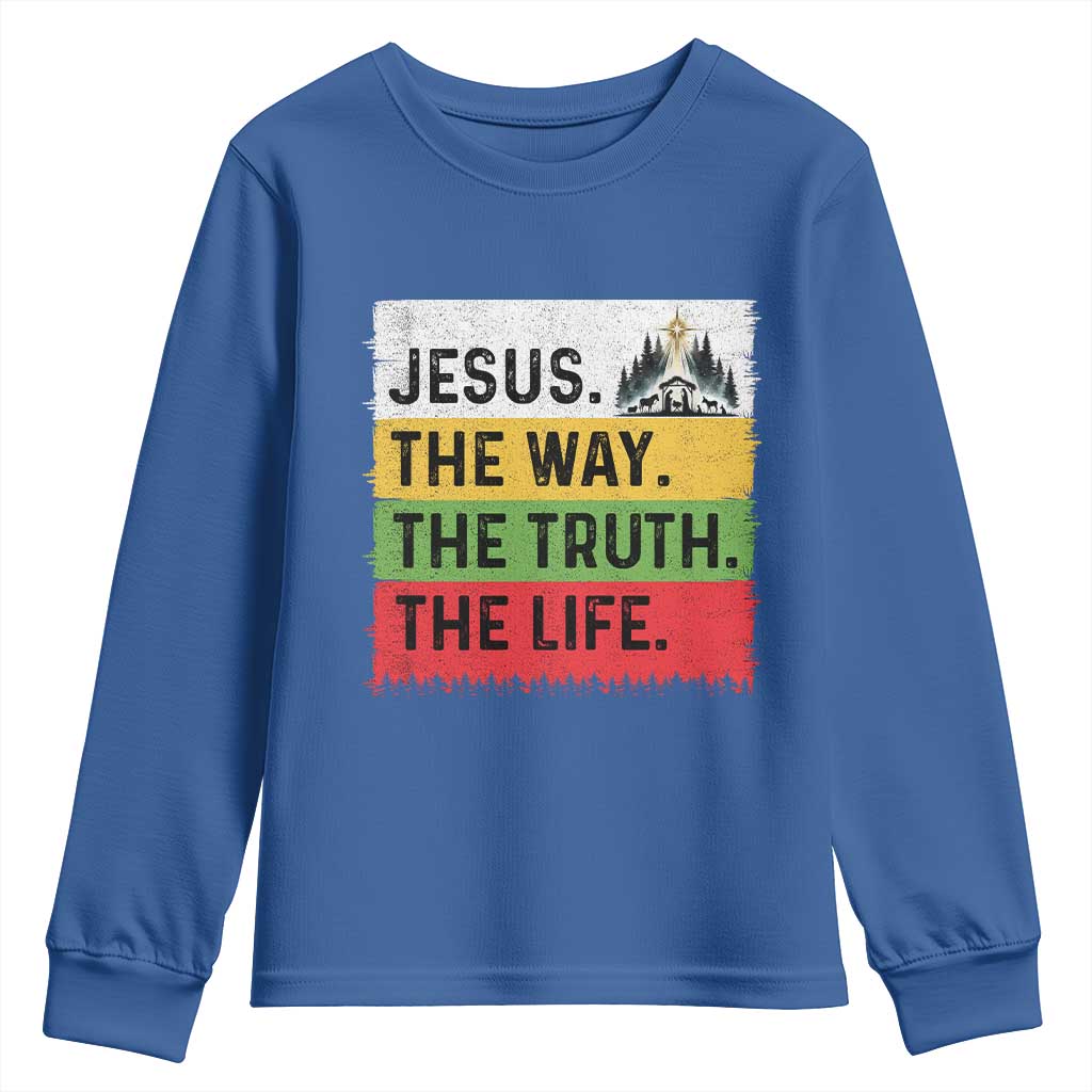 Jesus Christian Youth Sweatshirt The Way The Truth The Life Nativity Scene TS14 Royal Blue Print Your Wear