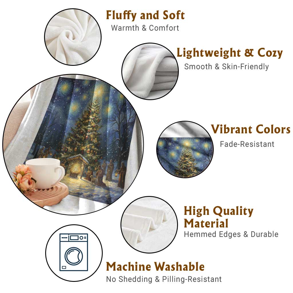 Nativity Scene Throw Blanket Christmas Starry Night Christian Jesus Baby Jesus Holiday TS14 Print Your Wear