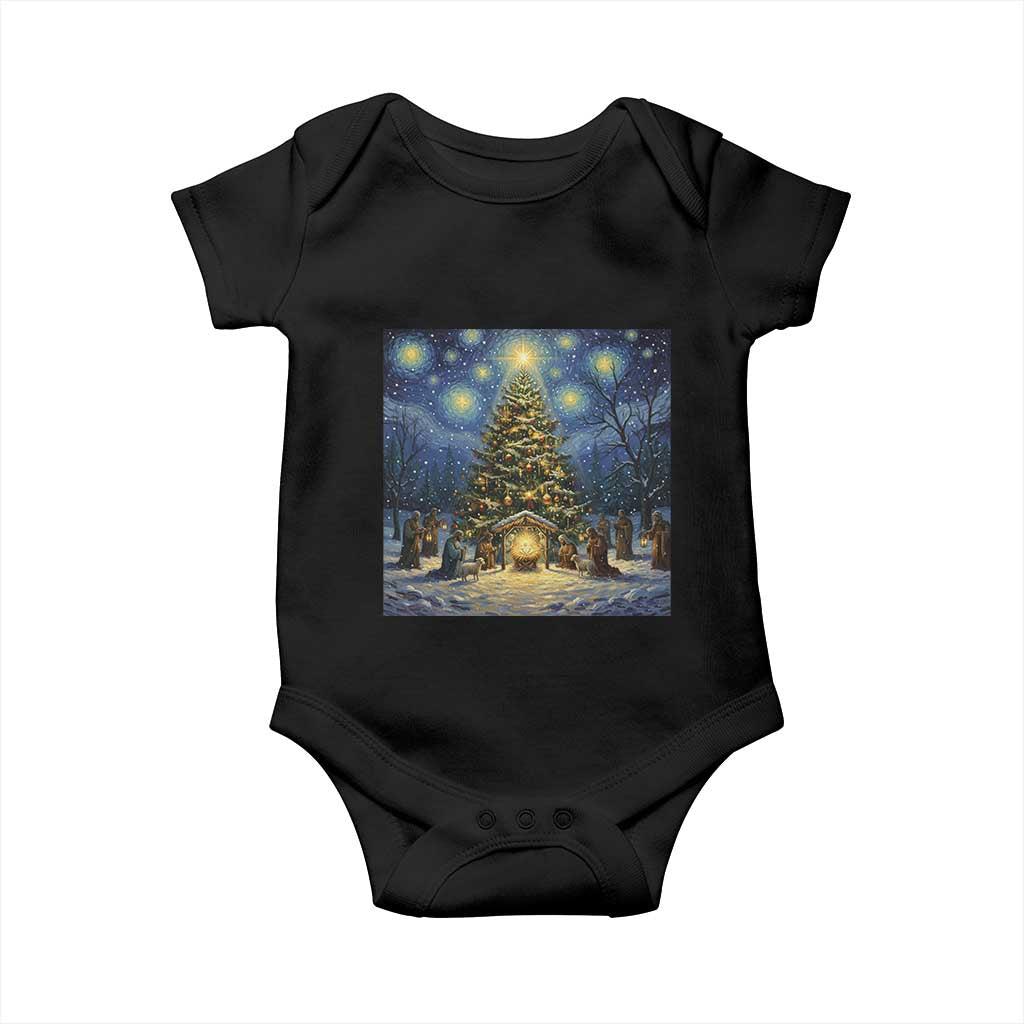 Nativity Scene Baby Onesie Christmas Starry Night Christian Jesus Baby Jesus Holiday TS14 Black Print Your Wear