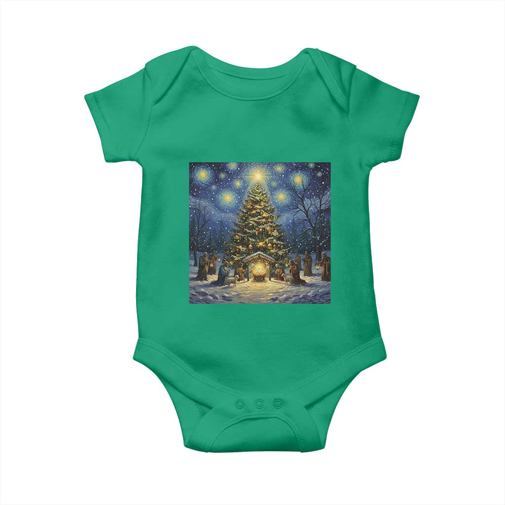 Nativity Scene Baby Onesie Christmas Starry Night Christian Jesus Baby Jesus Holiday TS14 Irish Green Print Your Wear