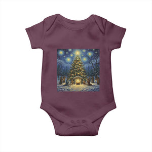Nativity Scene Baby Onesie Christmas Starry Night Christian Jesus Baby Jesus Holiday TS14 Maroon Print Your Wear