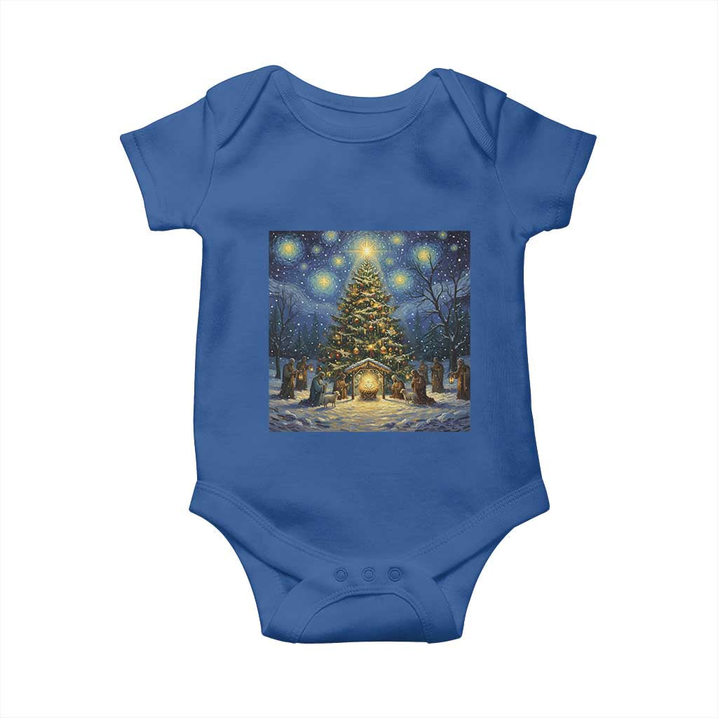 Nativity Scene Baby Onesie Christmas Starry Night Christian Jesus Baby Jesus Holiday TS14 Royal Blue Print Your Wear