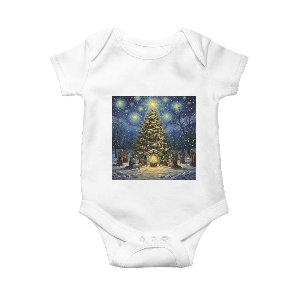 Nativity Scene Baby Onesie Christmas Starry Night Christian Jesus Baby Jesus Holiday TS14 White Print Your Wear
