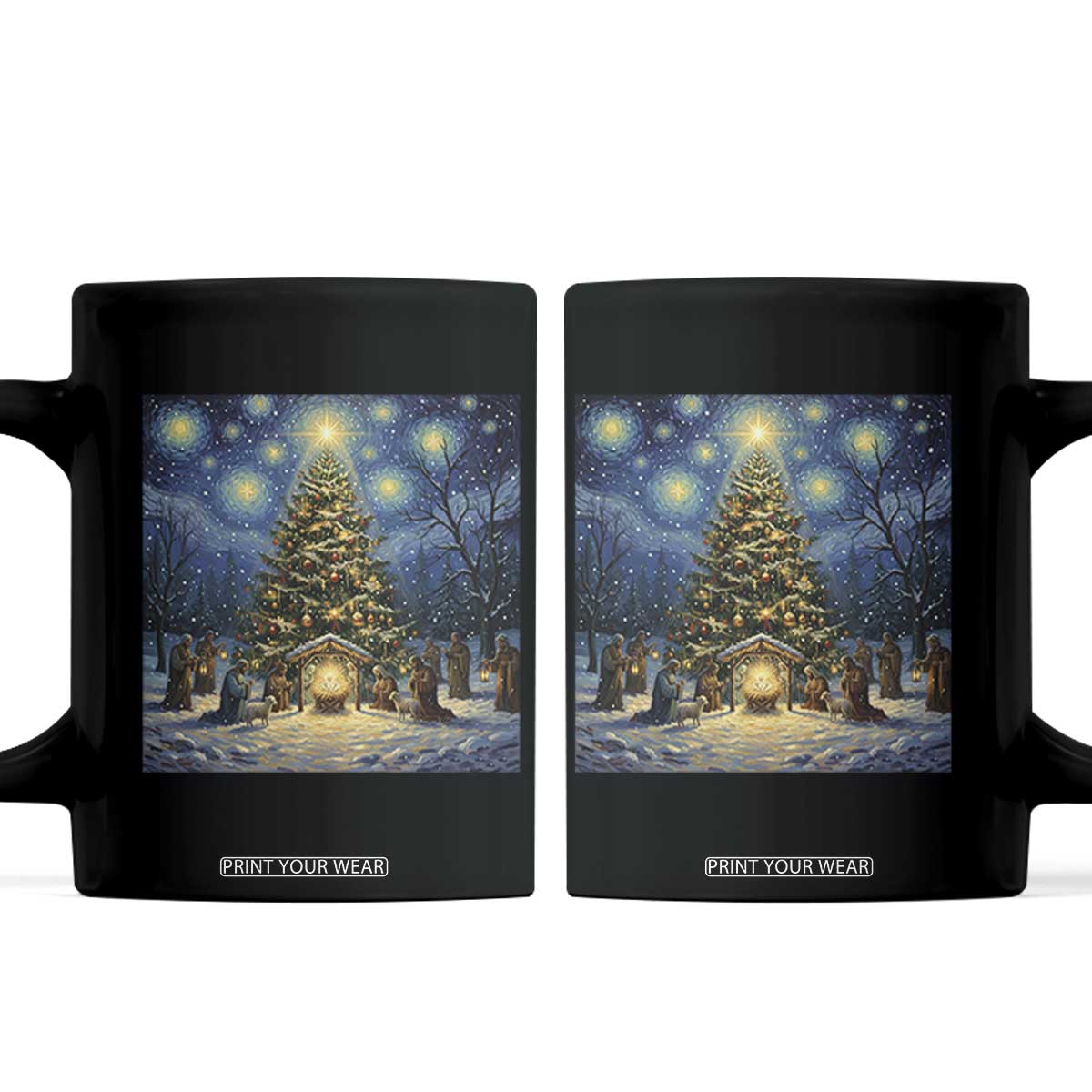 Nativity Scene Coffee Mug Christmas Starry Night Christian Jesus Baby Jesus Holiday TS14 Black Print Your Wear