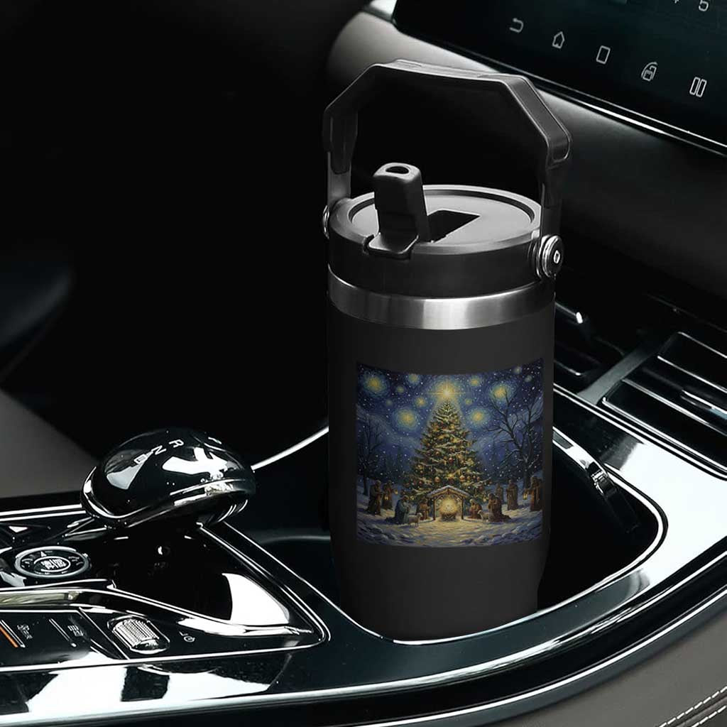Nativity Scene Flip Straw Tumbler Christmas Starry Night Christian Jesus Baby Jesus Holiday TS14 Print Your Wear