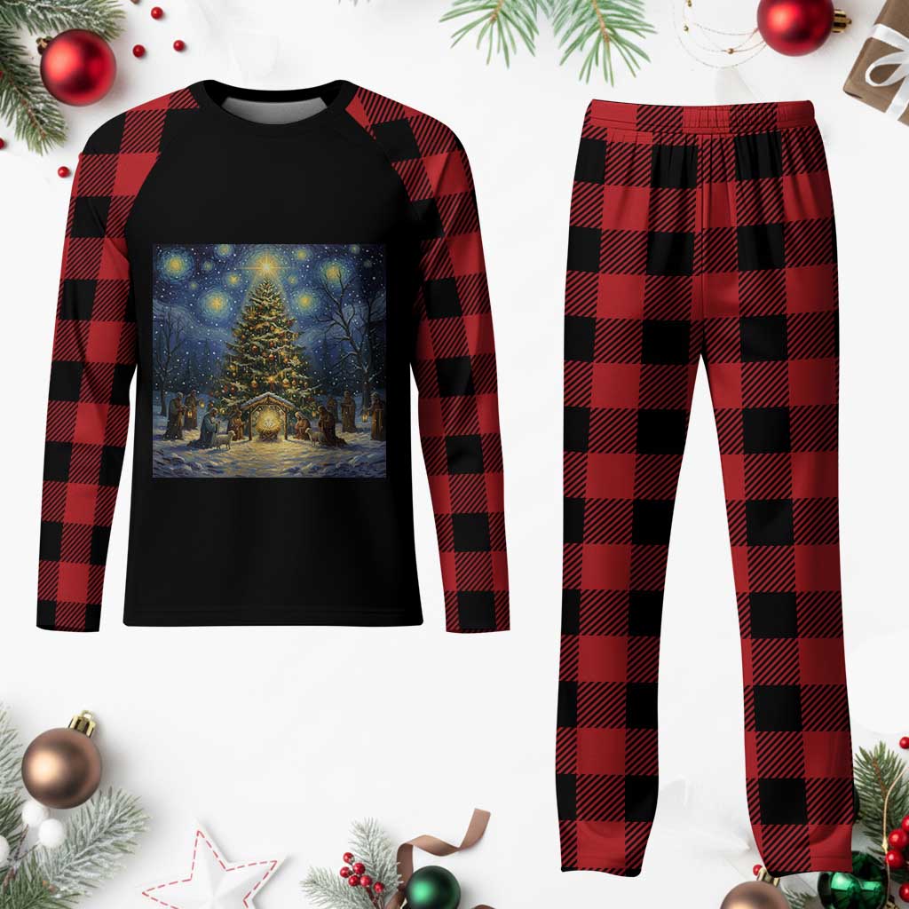 Nativity Scene Plaid Pajama Set Christmas Starry Night Christian Jesus Baby Jesus Holiday TS14 Buffalo Plaid Print Your Wear