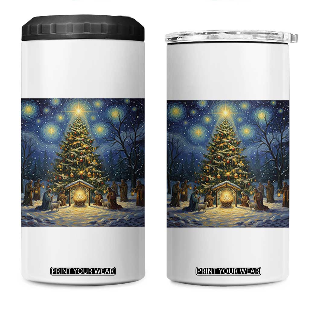 Nativity Scene 4 in 1 Can Cooler Tumbler Christmas Starry Night Christian Jesus Baby Jesus Holiday TS14 One Size: 16 oz Black Print Your Wear