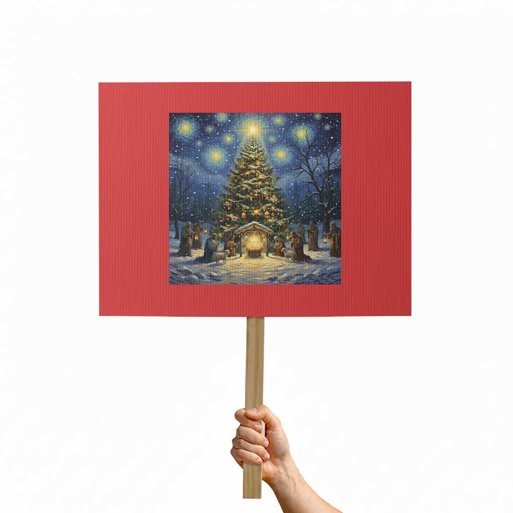 Nativity Scene Protest Sign Christmas Starry Night Christian Jesus Baby Jesus Holiday TS14 Horizontal 18" × 24" Red Print Your Wear