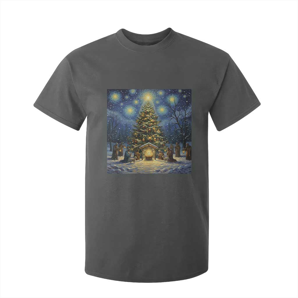 Nativity Scene T Shirt For Kid Christmas Starry Night Christian Jesus Baby Jesus Holiday TS14 Dark Heather Print Your Wear