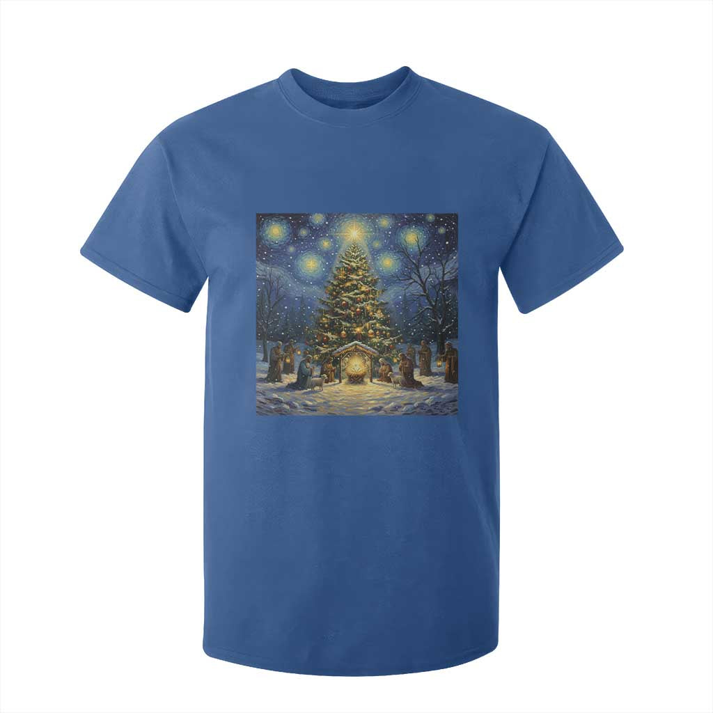 Nativity Scene T Shirt For Kid Christmas Starry Night Christian Jesus Baby Jesus Holiday TS14 Royal Blue Print Your Wear