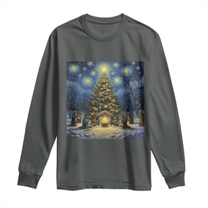 Nativity Scene Long Sleeve Shirt Christmas Starry Night Christian Jesus Baby Jesus Holiday TS14 Dark Heather Print Your Wear