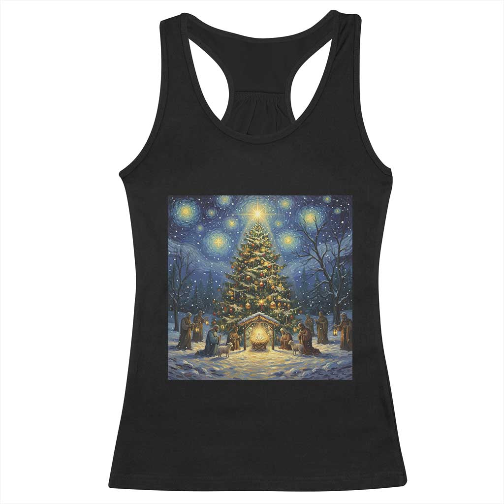 Nativity Scene Racerback Tank Top Christmas Starry Night Christian Jesus Baby Jesus Holiday TS14 Black Print Your Wear