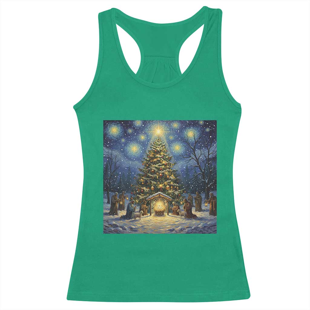 Nativity Scene Racerback Tank Top Christmas Starry Night Christian Jesus Baby Jesus Holiday TS14 Irish Green Print Your Wear
