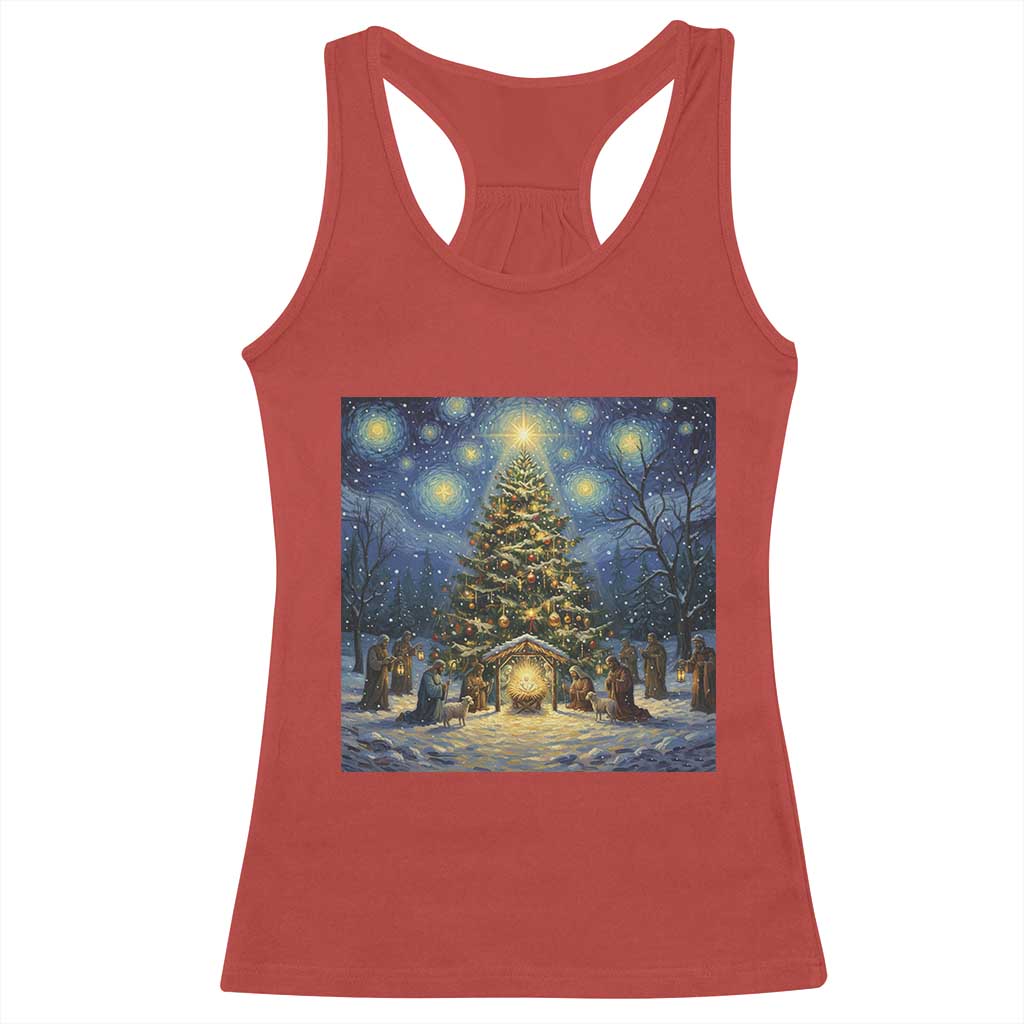 Nativity Scene Racerback Tank Top Christmas Starry Night Christian Jesus Baby Jesus Holiday TS14 Red Print Your Wear
