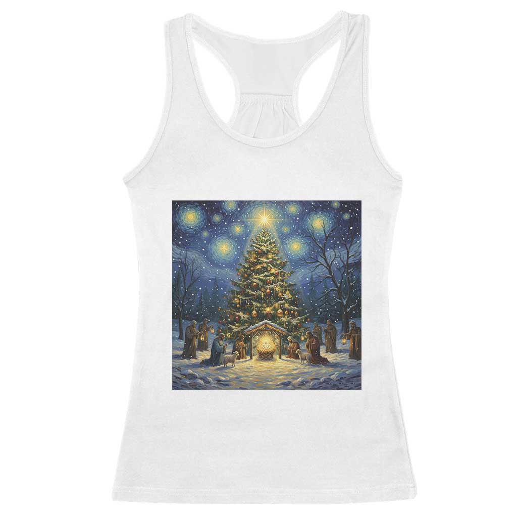 Nativity Scene Racerback Tank Top Christmas Starry Night Christian Jesus Baby Jesus Holiday TS14 White Print Your Wear