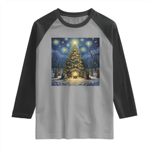 Nativity Scene Raglan Shirt Christmas Starry Night Christian Jesus Baby Jesus Holiday TS14 Sport Gray Black Print Your Wear