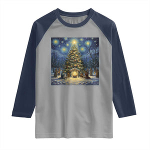 Nativity Scene Raglan Shirt Christmas Starry Night Christian Jesus Baby Jesus Holiday TS14 Sport Gray Navy Print Your Wear