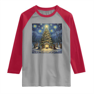Nativity Scene Raglan Shirt Christmas Starry Night Christian Jesus Baby Jesus Holiday TS14 Sport Gray Red Print Your Wear