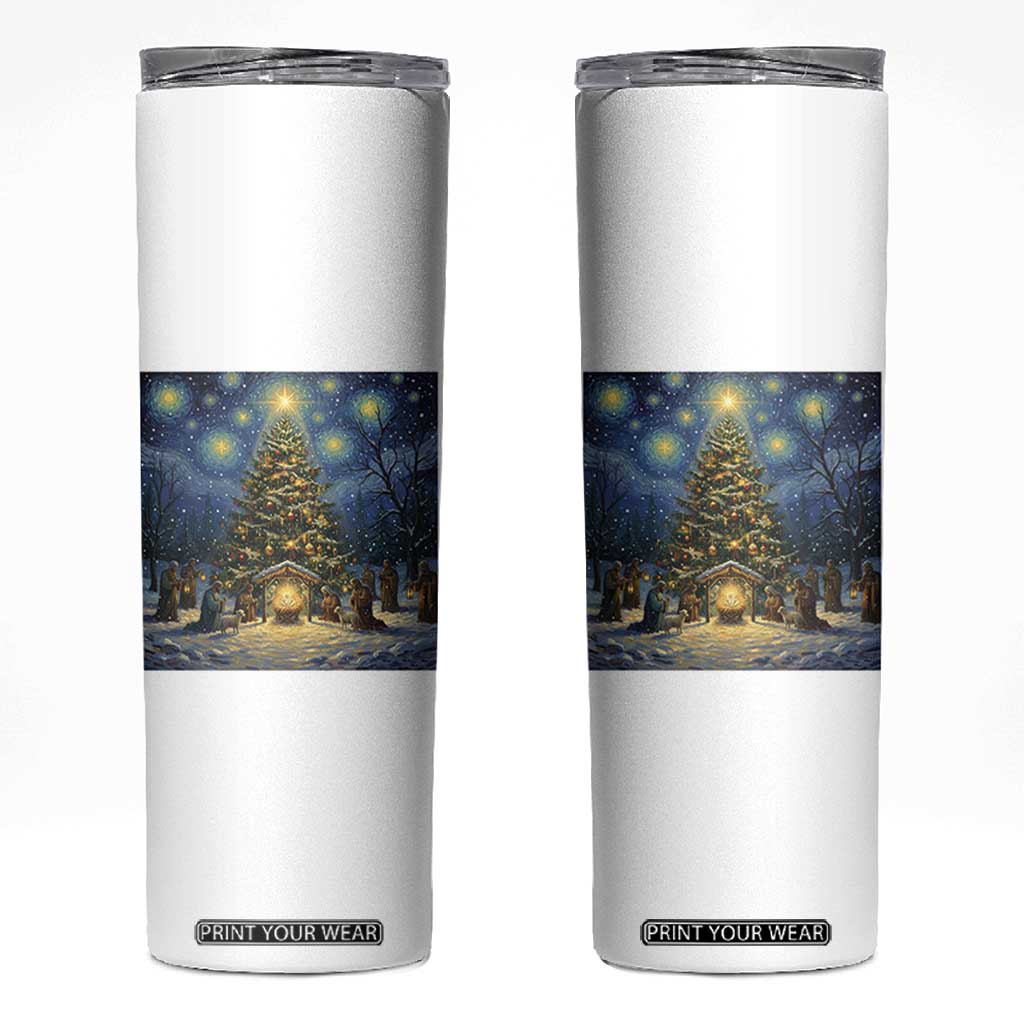 Nativity Scene Skinny Tumbler Christmas Starry Night Christian Jesus Baby Jesus Holiday TS14 Black Print Your Wear