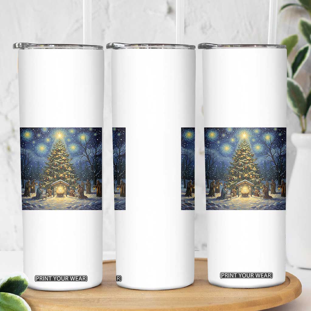 Nativity Scene Skinny Tumbler Christmas Starry Night Christian Jesus Baby Jesus Holiday TS14 Print Your Wear