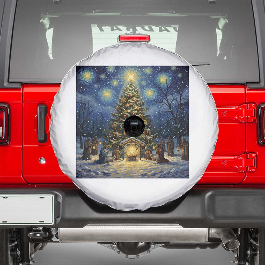 Nativity Scene Spare Tire Cover Christmas Starry Night Christian Jesus Baby Jesus Holiday TS14 Black Print Your Wear