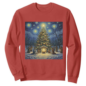 Nativity Scene Sweatshirt Christmas Starry Night Christian Jesus Baby Jesus Holiday TS14 Red Print Your Wear