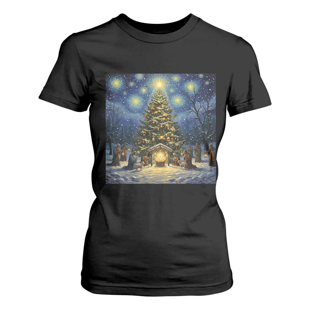 Nativity Scene T Shirt For Women Christmas Starry Night Christian Jesus Baby Jesus Holiday TS14 Black Print Your Wear