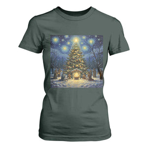 Nativity Scene T Shirt For Women Christmas Starry Night Christian Jesus Baby Jesus Holiday TS14 Dark Forest Green Print Your Wear