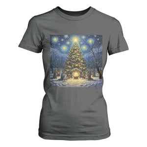 Nativity Scene T Shirt For Women Christmas Starry Night Christian Jesus Baby Jesus Holiday TS14 Dark Heather Print Your Wear