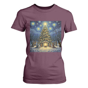 Nativity Scene T Shirt For Women Christmas Starry Night Christian Jesus Baby Jesus Holiday TS14 Maroon Print Your Wear